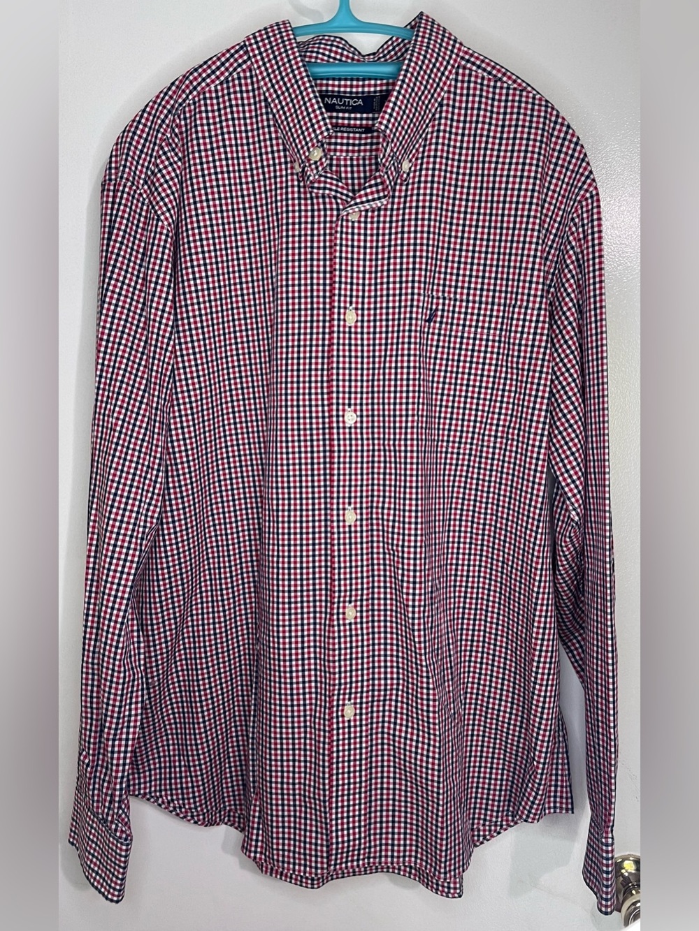 Nautica Red, White & Navy Check Button-Down Shirt